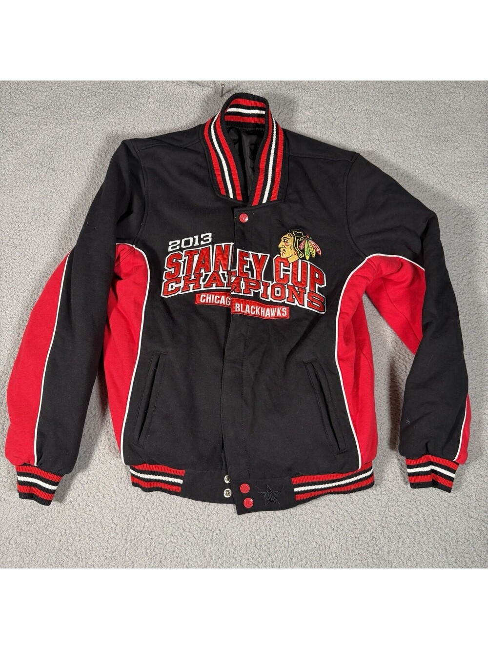 Chicago Blackhawks Varsity Jacket 2013 Jeff Hamilton Reversible Champions Cup M